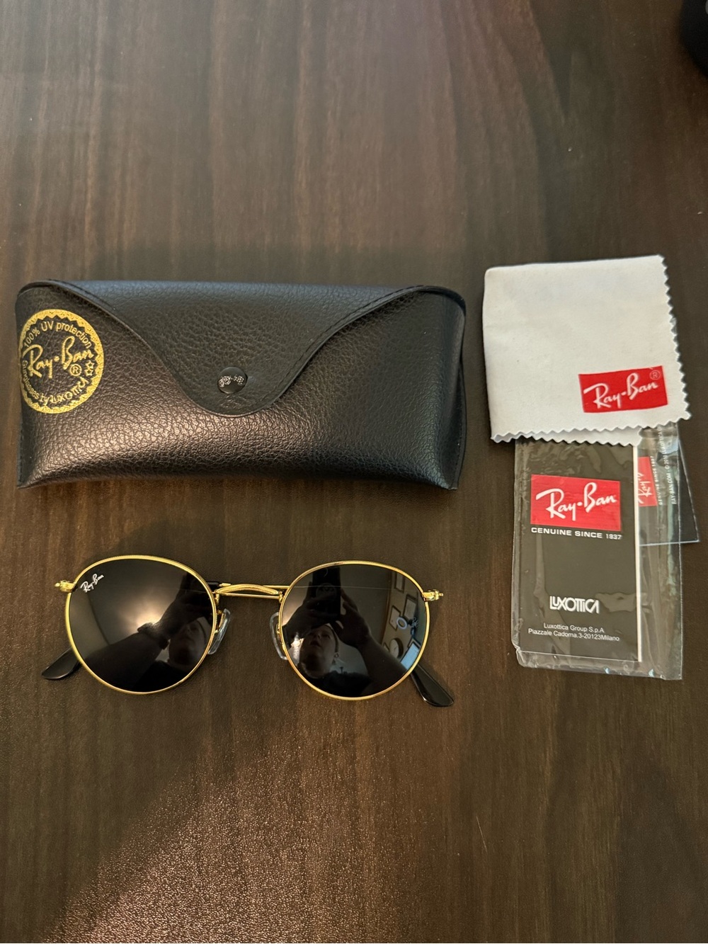 Ray-Ban RB3447 50/21 Round Metal Gold Frame Sunglasses with Black Lenses